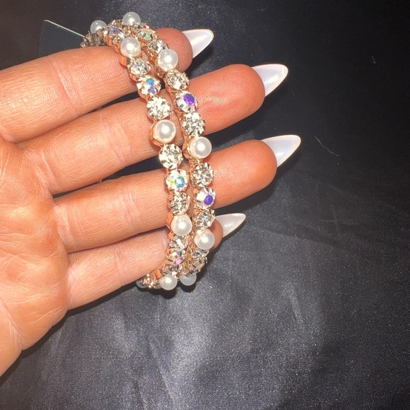 3 Inch pearl & diamond hoops - Picture 5 of 13